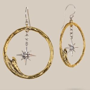 Waxing Poetic The Sea is Always Home Brass & Silver Star Hoop Earrings